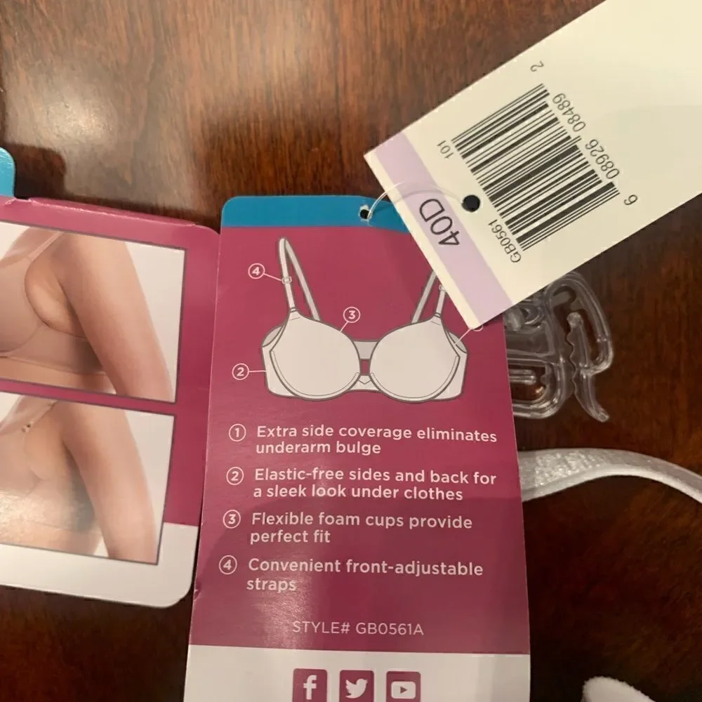 ❤️Olga Women’s no side effects underwire contour lightweight white bra 40D, NWT